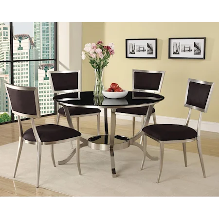 5 Piece Table Set with Metal and Black Glass Top Table